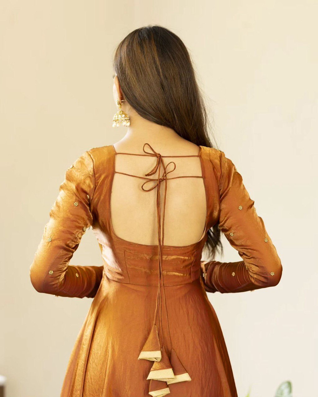 Wedding Wear Golden Color Fendi Silk Thread And Sequence Designer Gown