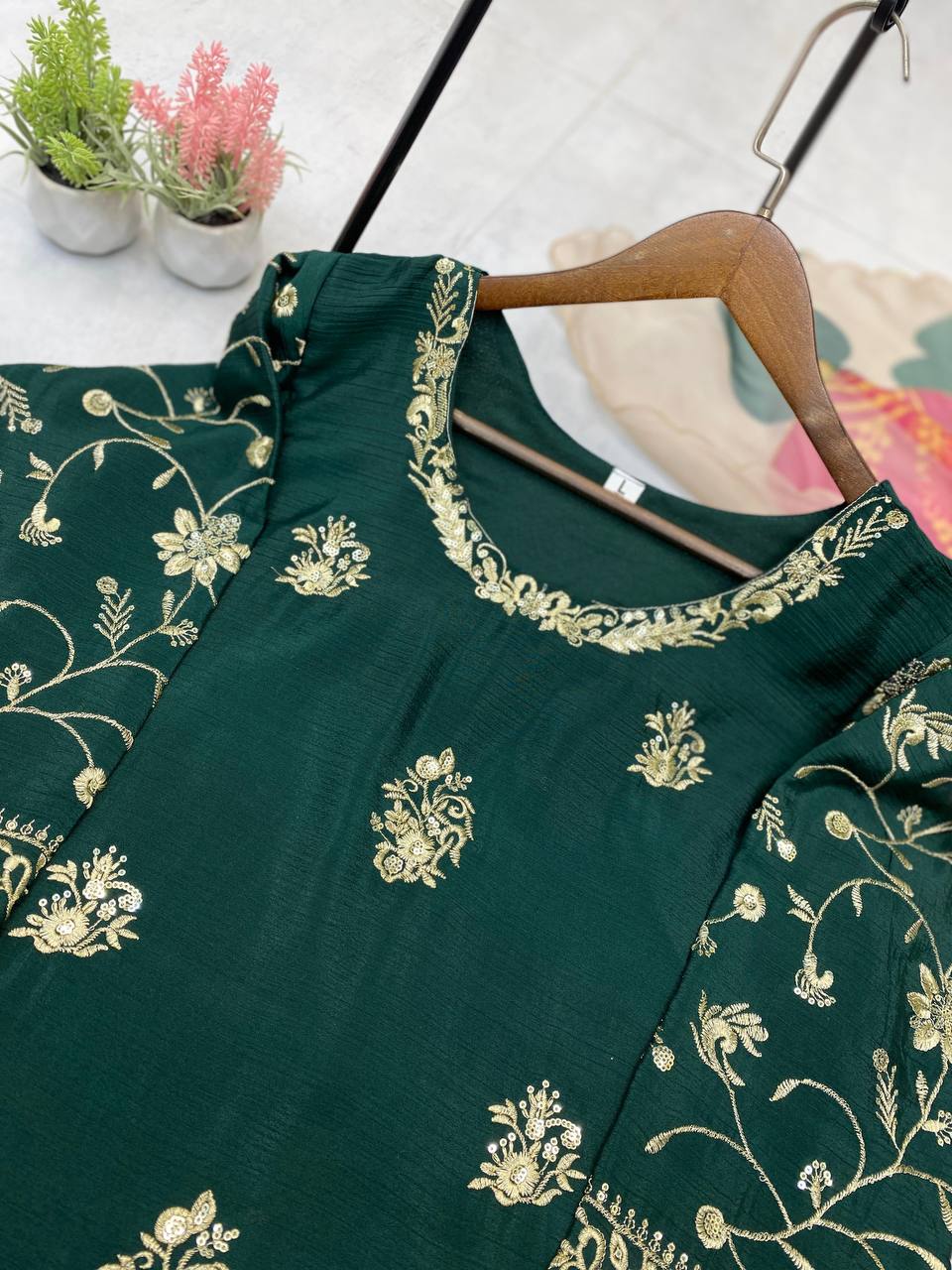 Wedding Wear Green Color Chinon And Sequence Embroidery Work Sharara Suit