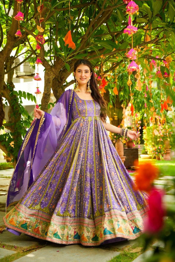 Festive Wear Lavender Color Jimmy Organza Silk Anarkali Gown