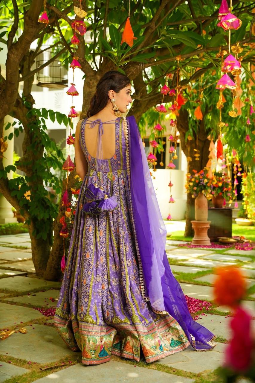 Festive Wear Lavender Color Jimmy Organza Silk Anarkali Gown