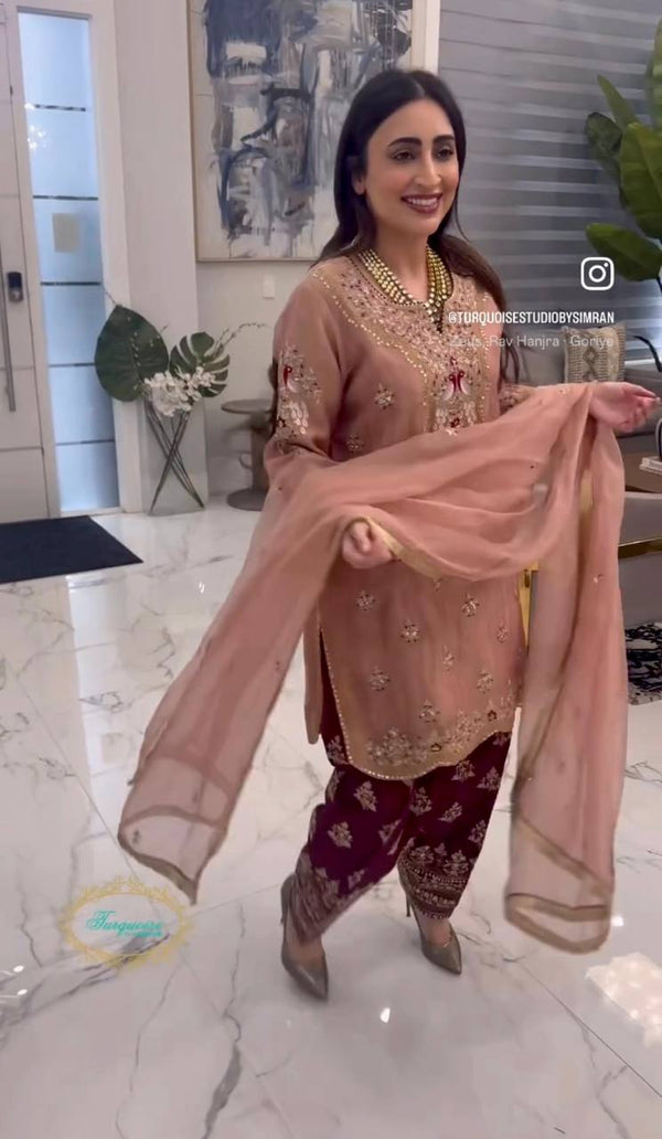 Function Wear Chocolate Color Pure Cinon Silk With Heavy Embroidery 5mm Sequence Work Salwar Suit