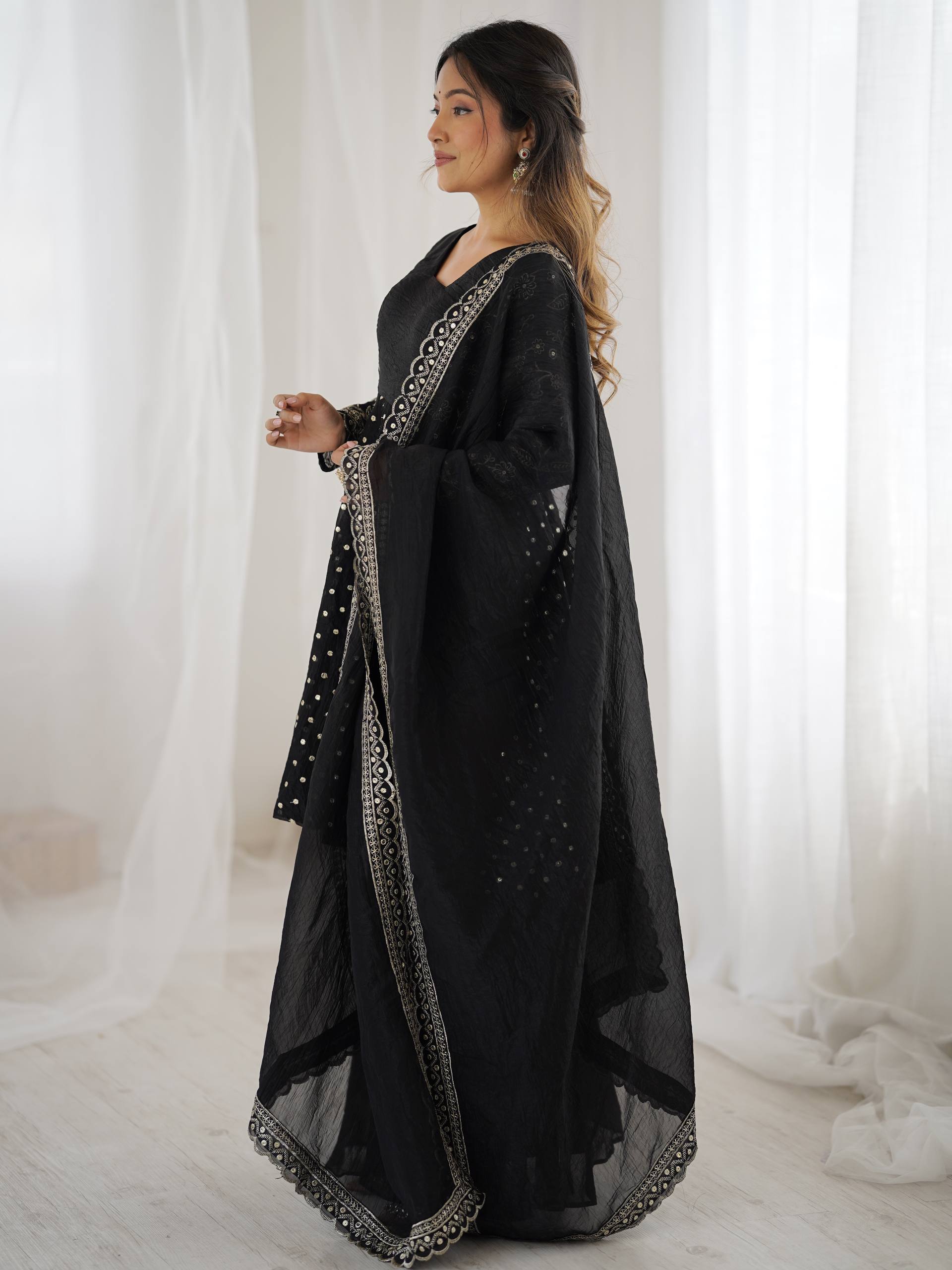 Arti Chahan's Wear Black Color Embroidered Work Sharara Suit