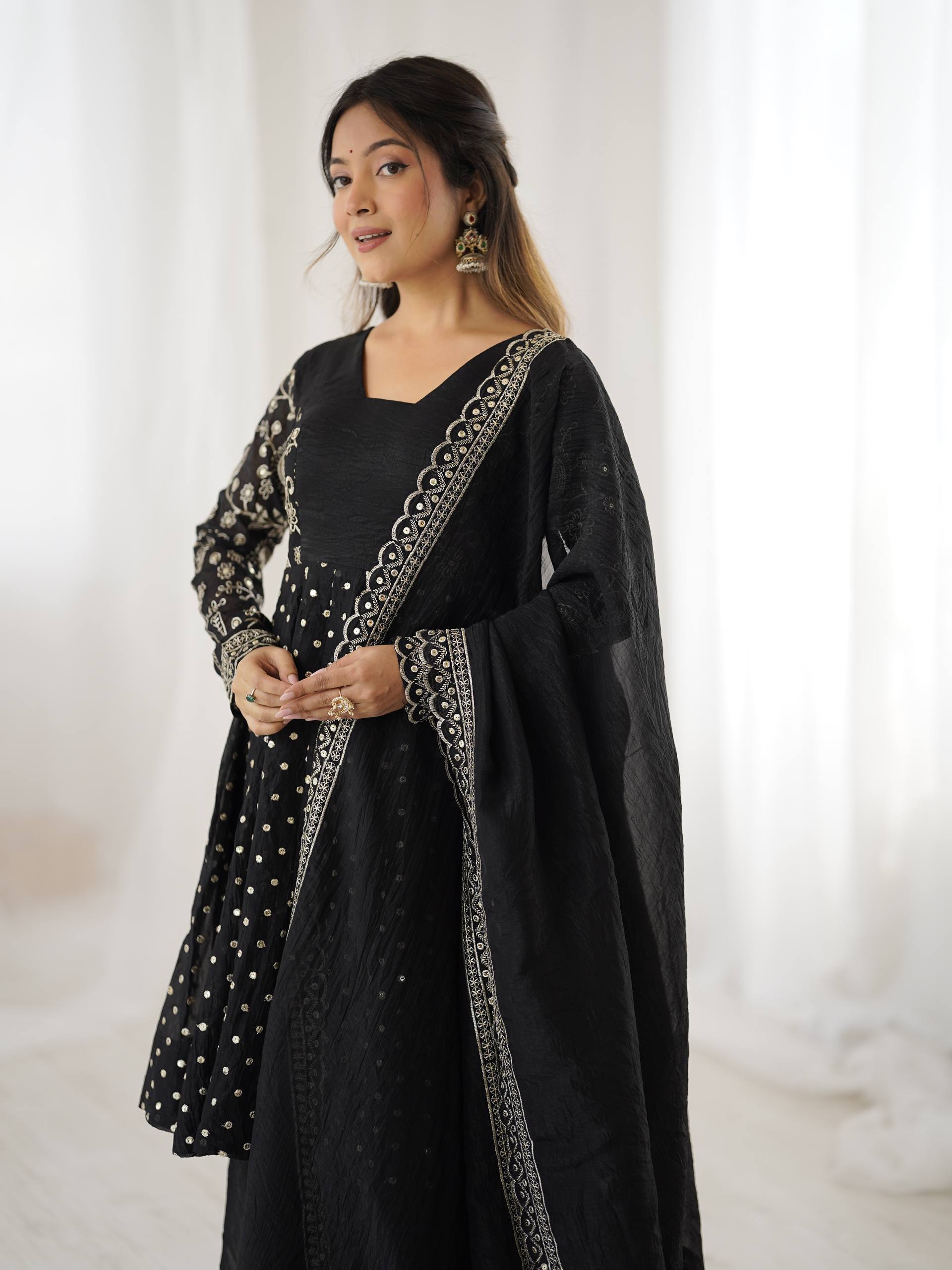 Arti Chahan's Wear Black Color Embroidered Work Sharara Suit