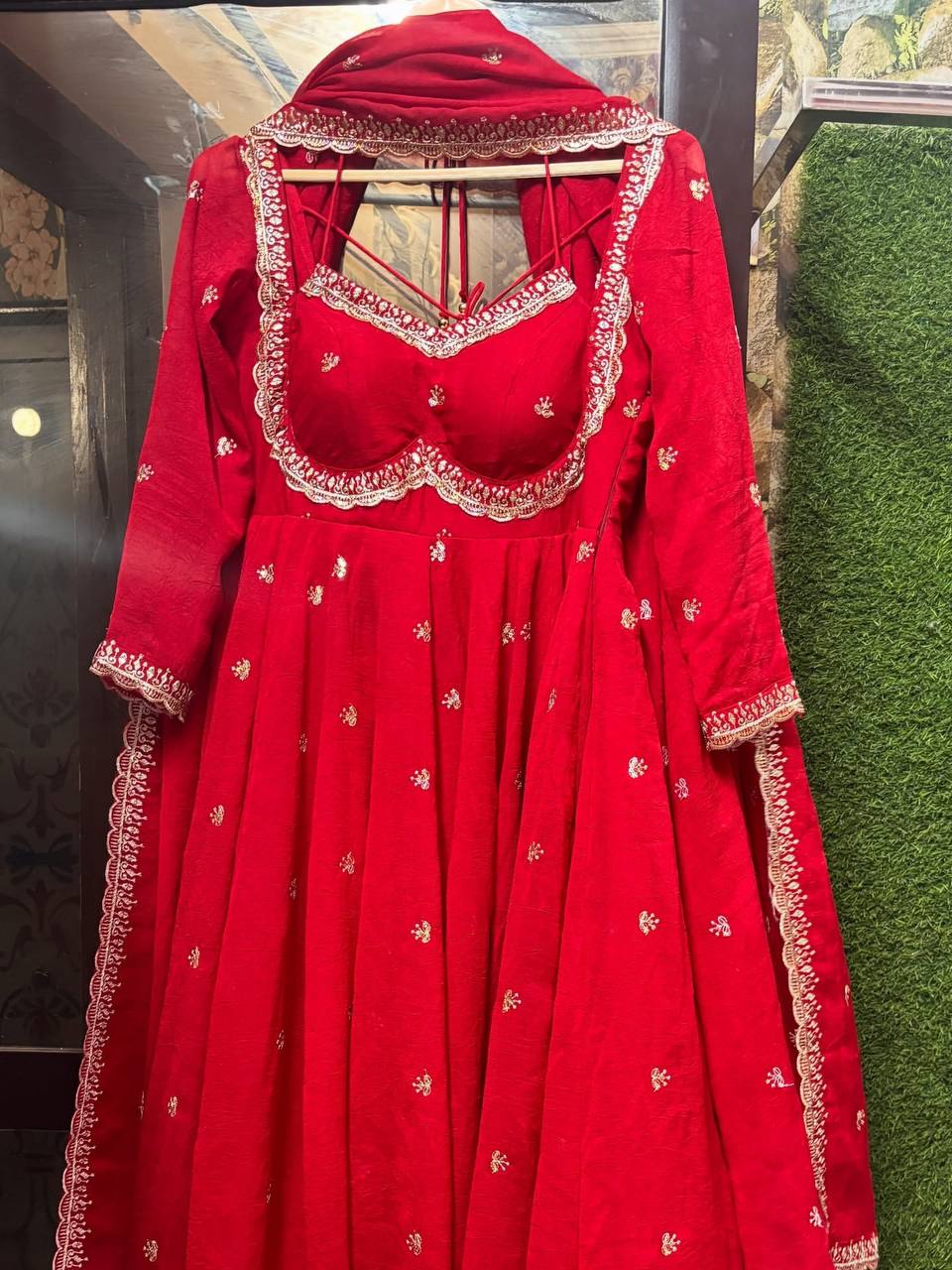 Neha's Red Color Faux Georgette Anarkali Gown Set