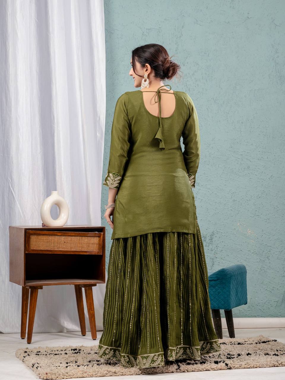 Luxuriant Green Color Pure Heavy Chinon Silk With Heavy Embroidery Coding Sequence Work Sharara Suit