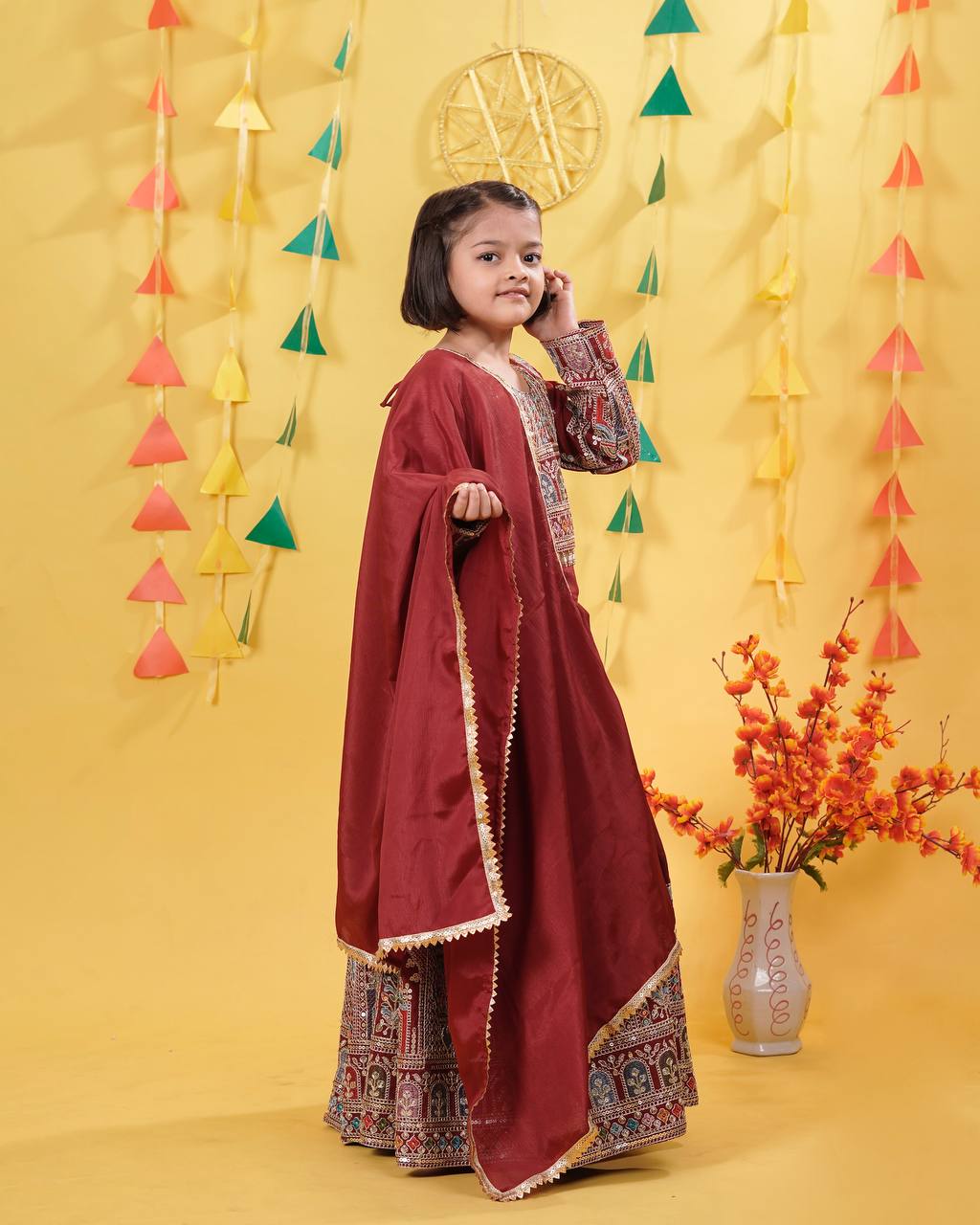 Wedding Wear Maroon Color Embroidered Lehenga Choli Set for Girls