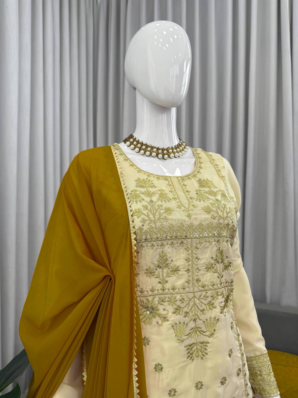 Function Wear Mustard Color Natural Crepe Sharara Set