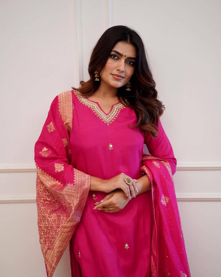 Captivating Gajri Color Viscose Chanderi With Embroidered Work Kurta Set