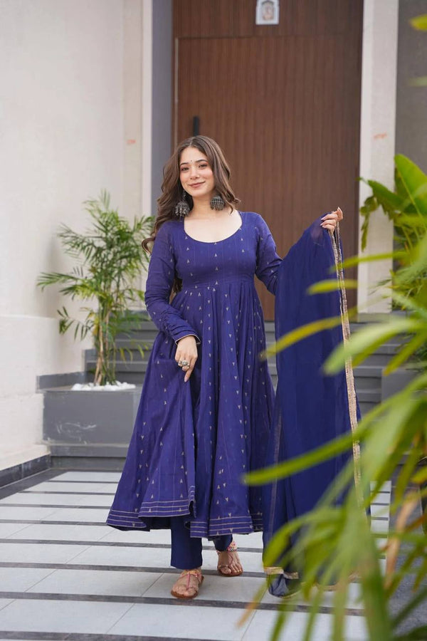Superhit Navy Blue Color Softy Chex Digital Printed Padded Anarkali Suit