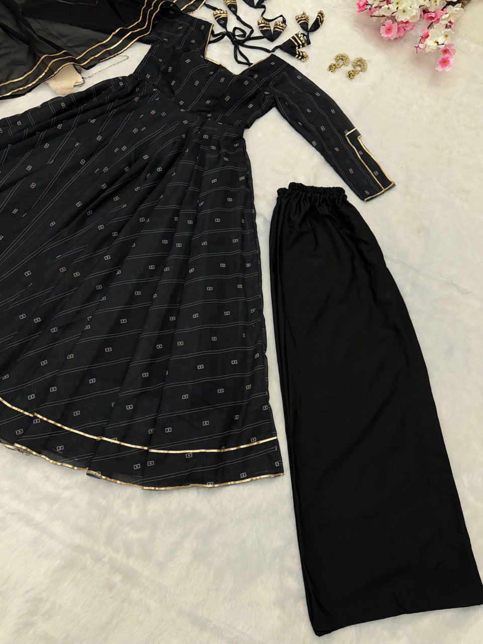 Superhit Black Color Softy Chex Digital Printed Padded Anarkali Suit