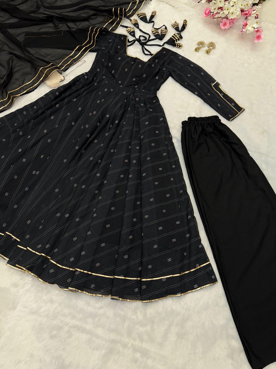 Superhit Black Color Softy Chex Digital Printed Padded Anarkali Suit