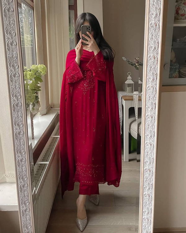 Designer Maroon Color Georgette Salwar Suit