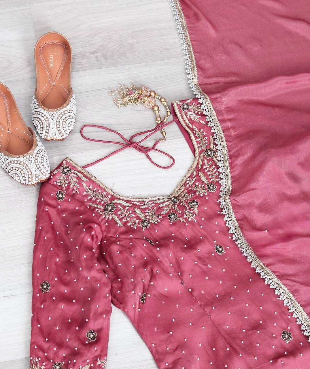 Wedding Wear Pink Color Pure Heavy Chinon Silk With Embroidery Work Beautiful Sharara Suit