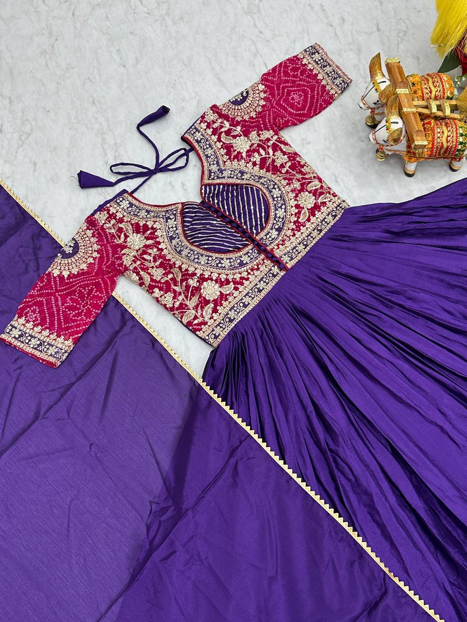 Elegant Royal Blue Color Pure Chinon With Pure Bandhrej Work Beautiful Gown