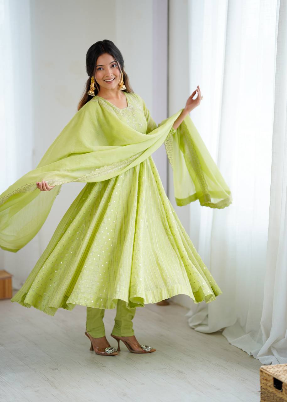 Arti Chauhan Green Color Embroideredr Anarkali Gown – Vastra Shop