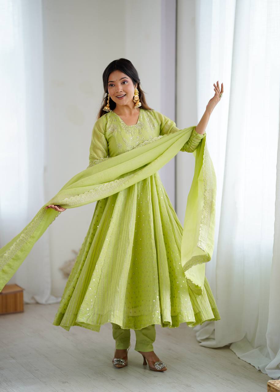 Arti Chauhan Green Color Embroideredr Anarkali Gown – Vastra Shop