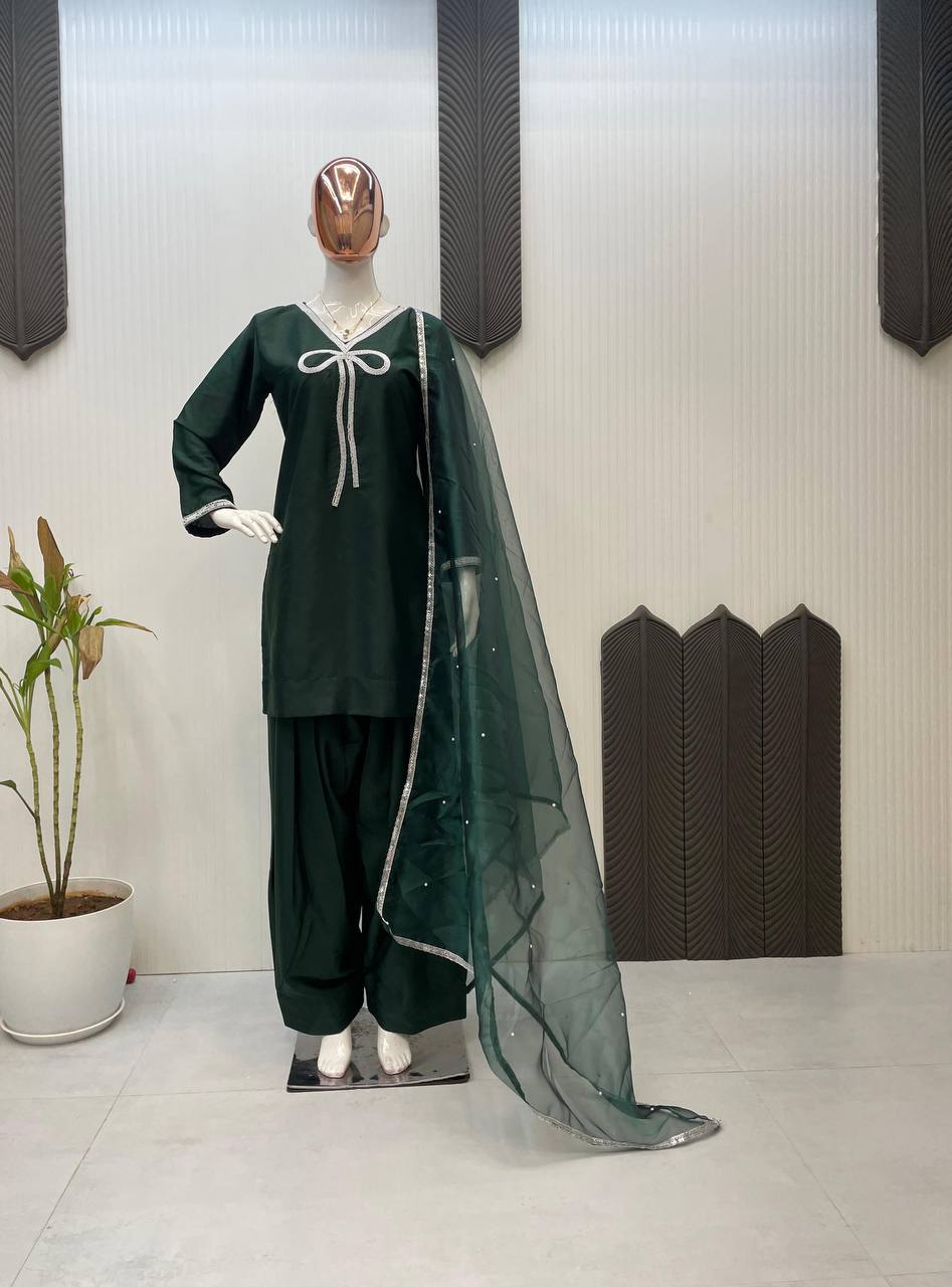 Function Wear Green Color French Crepe With Beads Work Designer Salwar Suit