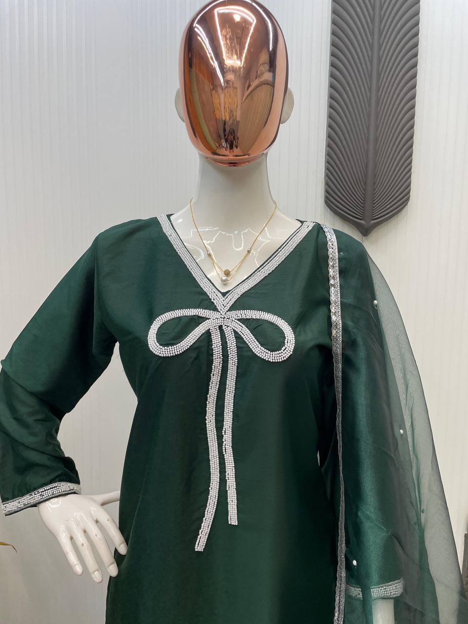 Function Wear Green Color French Crepe With Beads Work Designer Salwar Suit