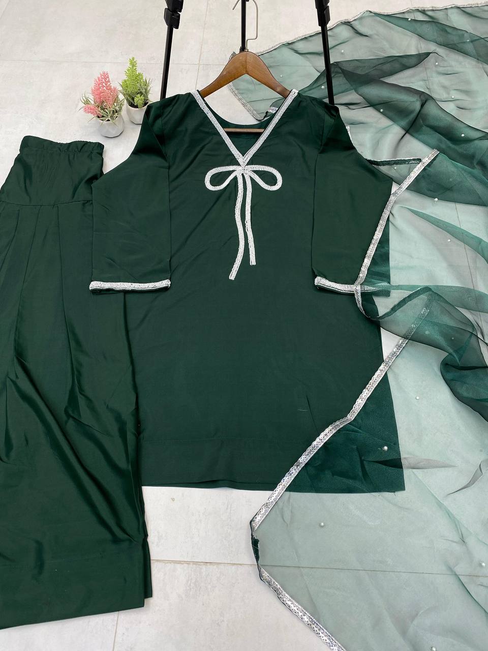 Function Wear Green Color French Crepe With Beads Work Designer Salwar Suit