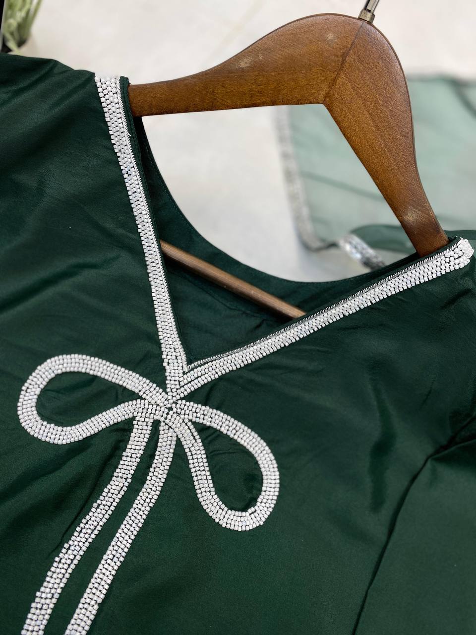 Function Wear Green Color French Crepe With Beads Work Designer Salwar Suit