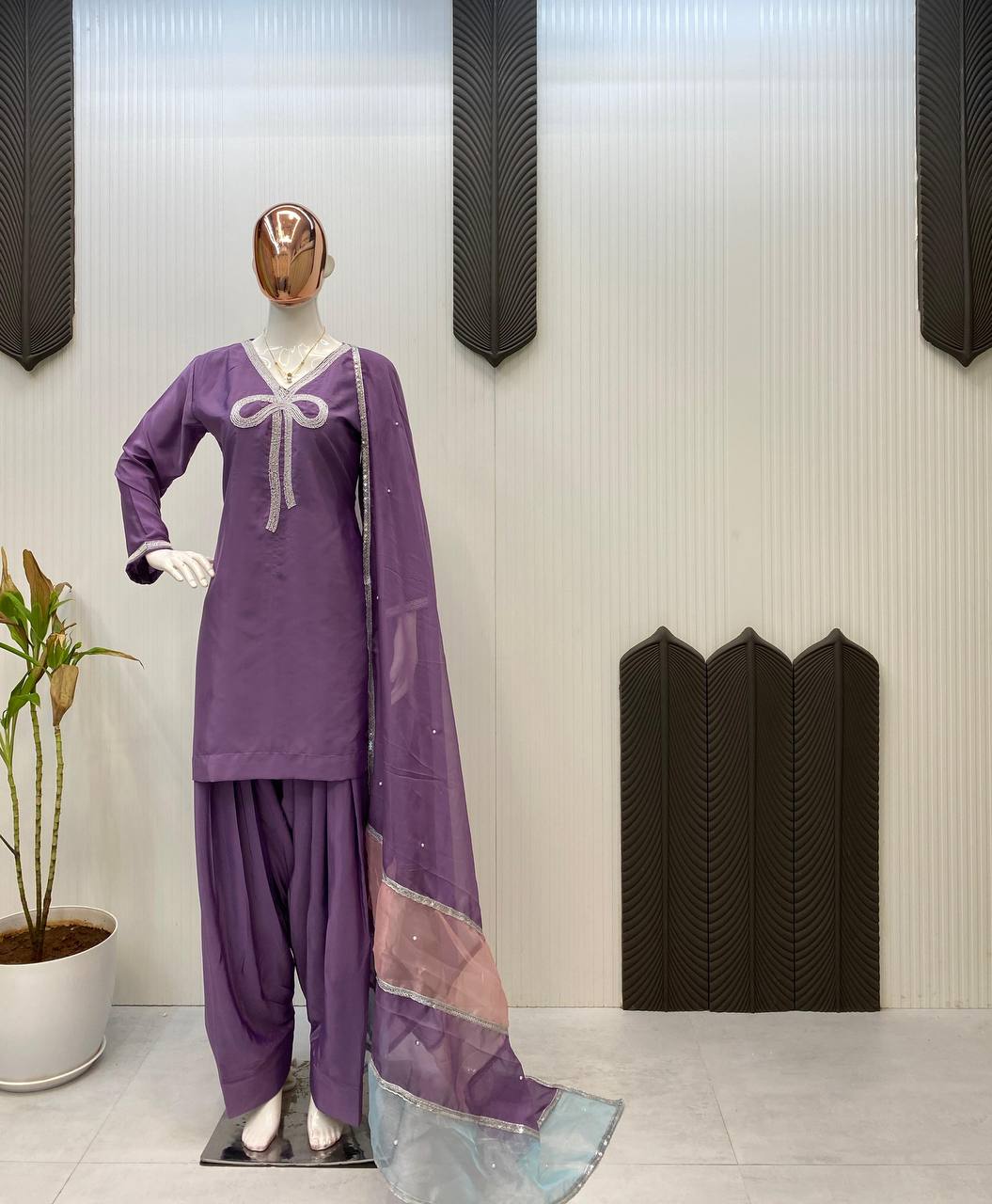 Function Wear Lavender Color French Crepe With Beads Work Designer Salwar Suit