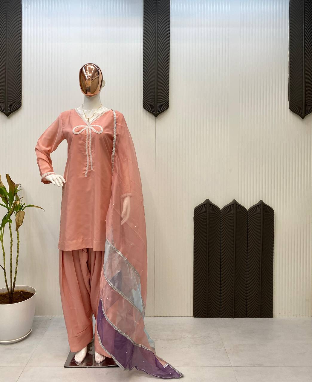 Function Wear Peach Color French Crepe With Beads Work Designer Salwar Suit