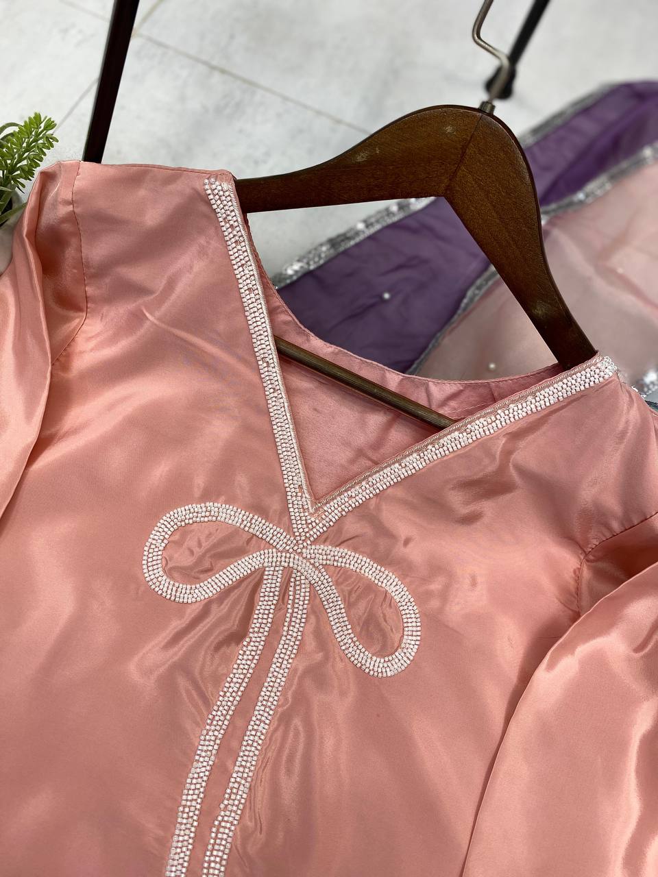 Function Wear Peach Color French Crepe With Beads Work Designer Salwar Suit