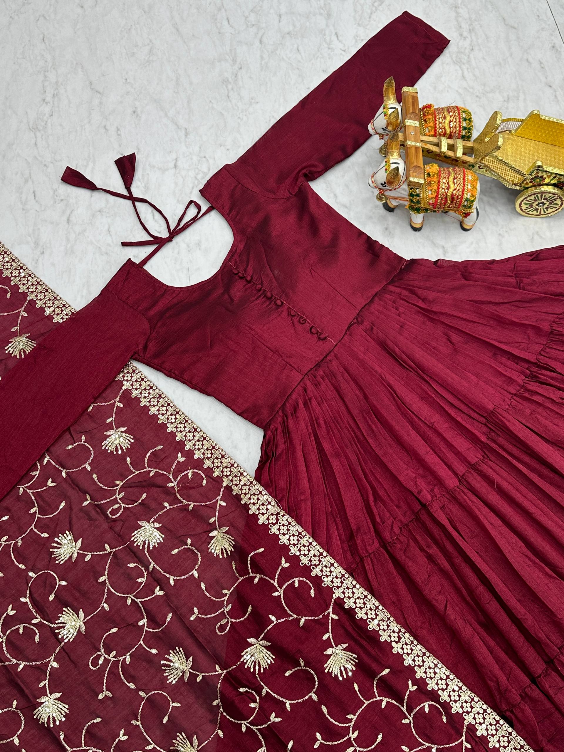 Occasion Wear Wine Color Pure Vichitra Silk Designer Gown