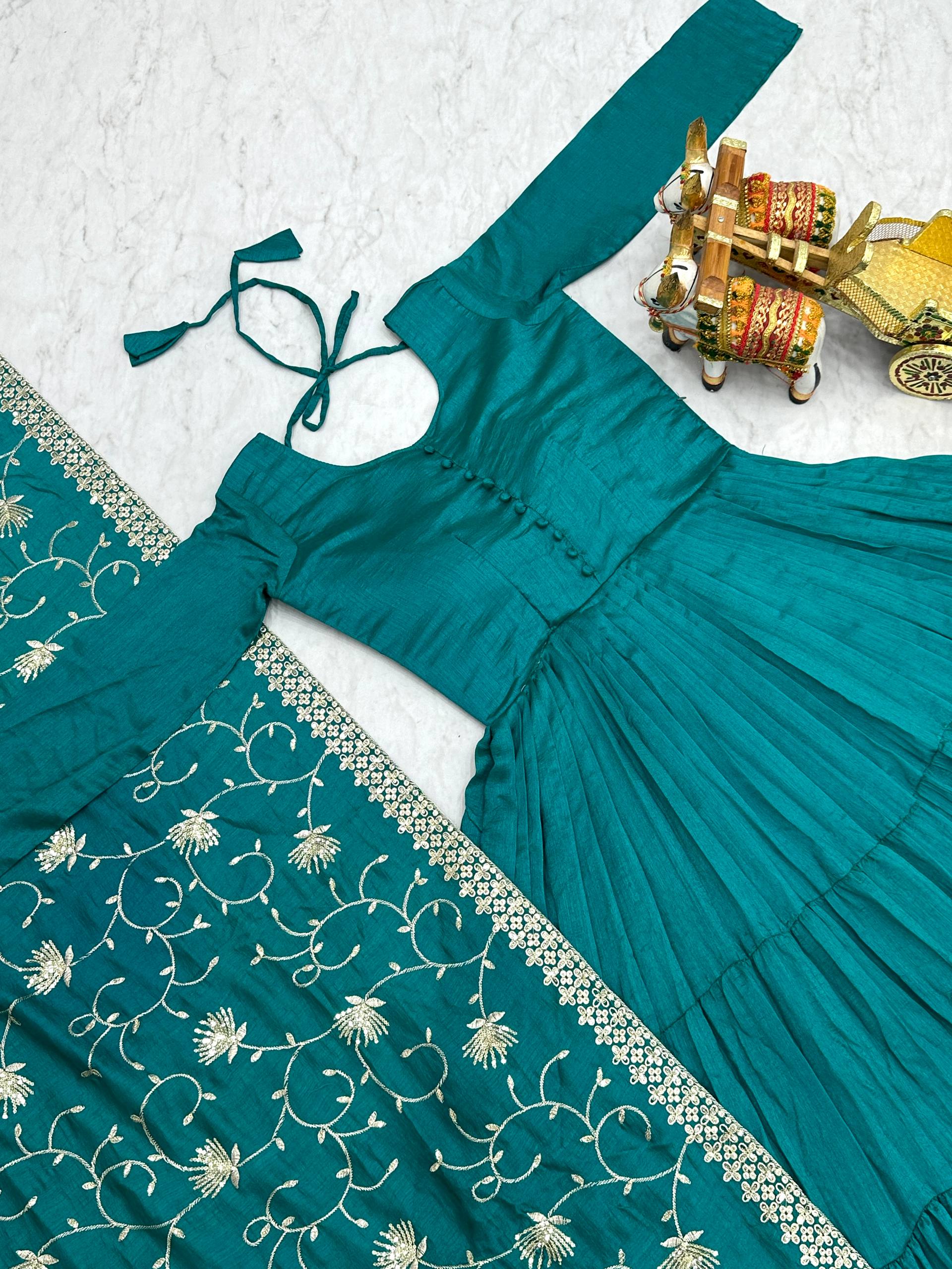 Occasion Wear Sky Green Color Pure Vichitra Silk Designer Gown