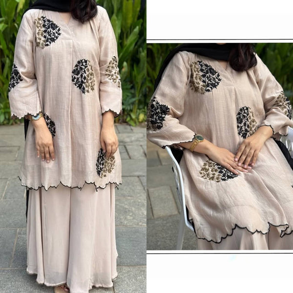 Party Wear Cream Color Pure Heavy Roman Silk 3-Piece Palazzo Suit