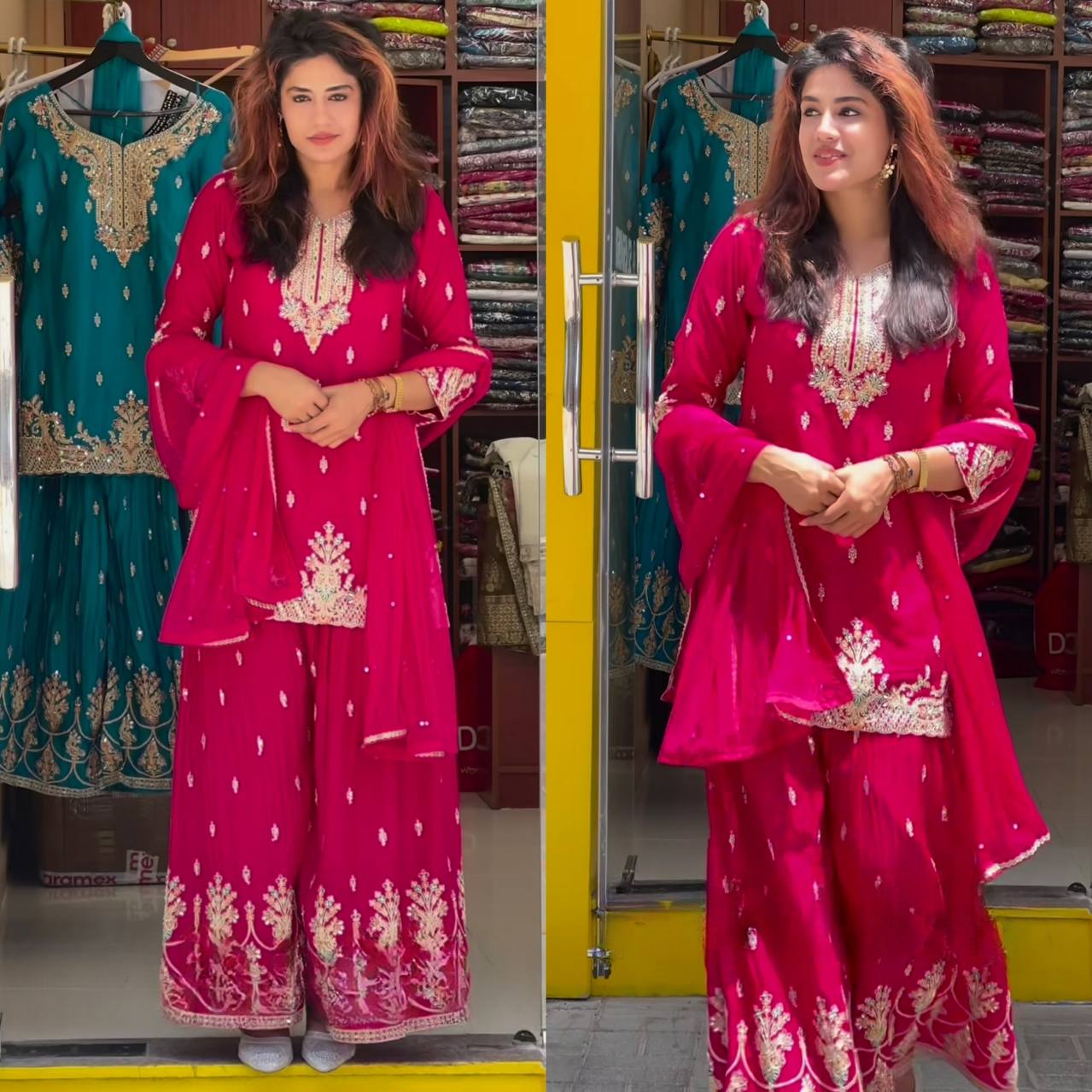 Bollywood Style Heavy chinon silk Material With Sequence Embroidery Work Sharara Suit