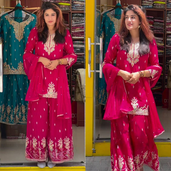 Bollywood Style Heavy chinon silk Material With Sequence Embroidery Work Sharara Suit