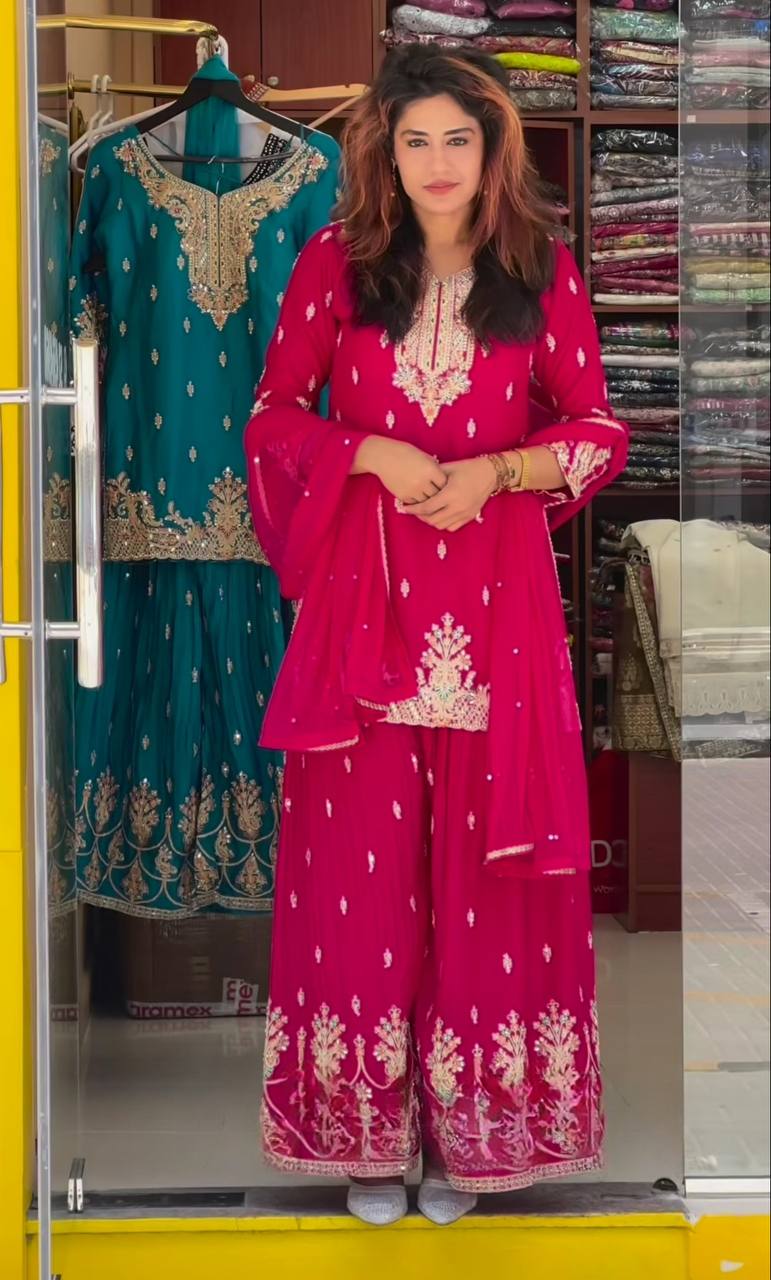 Bollywood Style Heavy chinon silk Material With Sequence Embroidery Work Sharara Suit