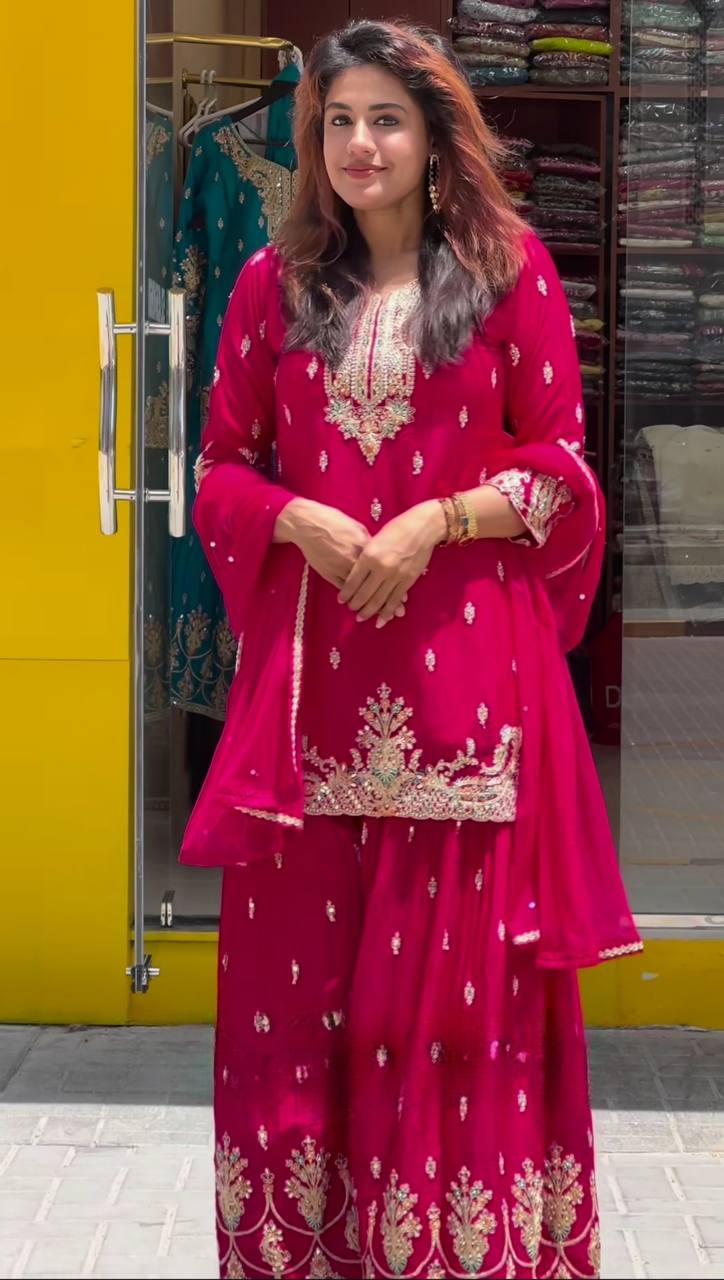 Bollywood Style Heavy chinon silk Material With Sequence Embroidery Work Sharara Suit