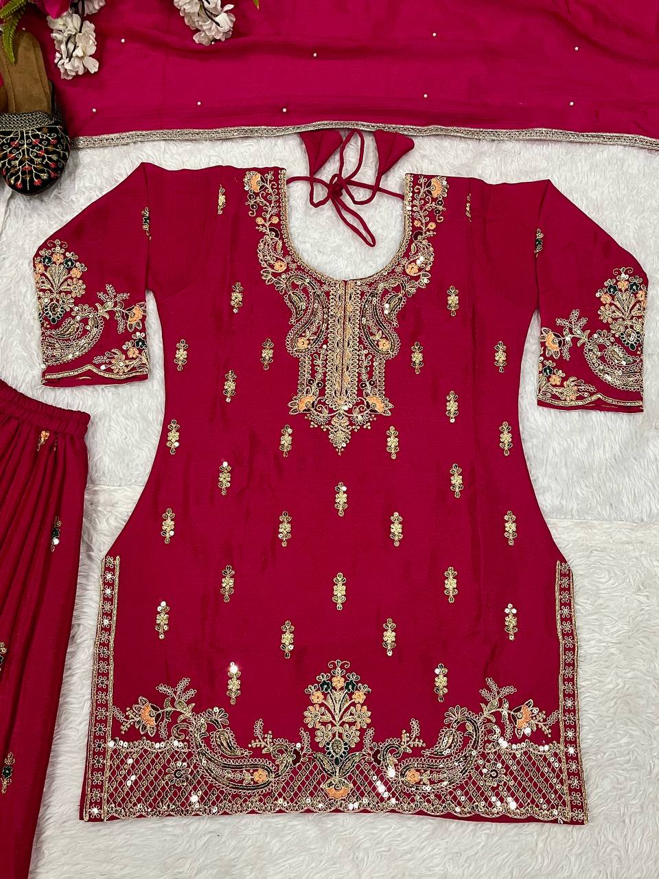 Bollywood Style Heavy chinon silk Material With Sequence Embroidery Work Sharara Suit