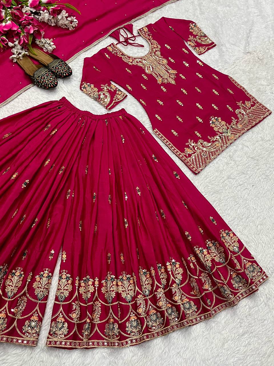 Bollywood Style Heavy chinon silk Material With Sequence Embroidery Work Sharara Suit