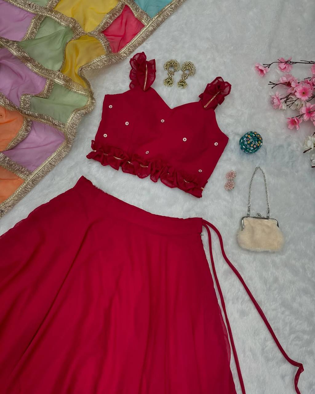 Sangeet Wear Pink Color Georgette Fully Stitched Lehenga Set