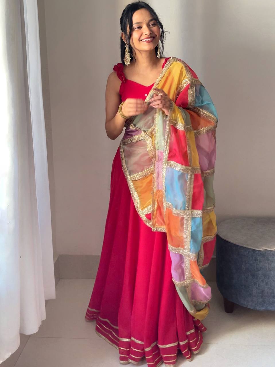 Sangeet Wear Pink Color Georgette Fully Stitched Lehenga Set