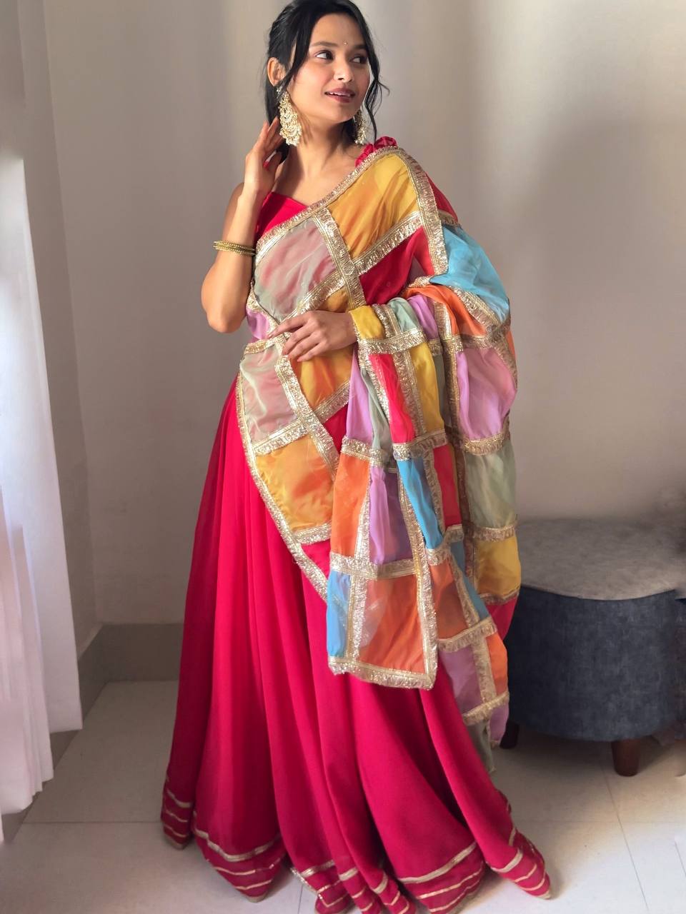 Sangeet Wear Pink Color Georgette Fully Stitched Lehenga Set
