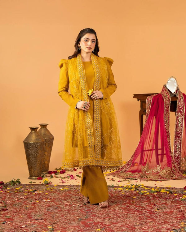 Casual Wear Haldi Special Yellow Color Heavy Natural Crep Silk Fancy Less Border Work Salwar Suit