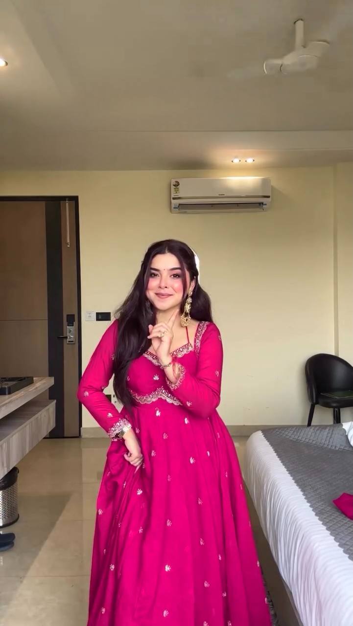 Neha's Pink Color Faux Georgette Anarkali Gown Set