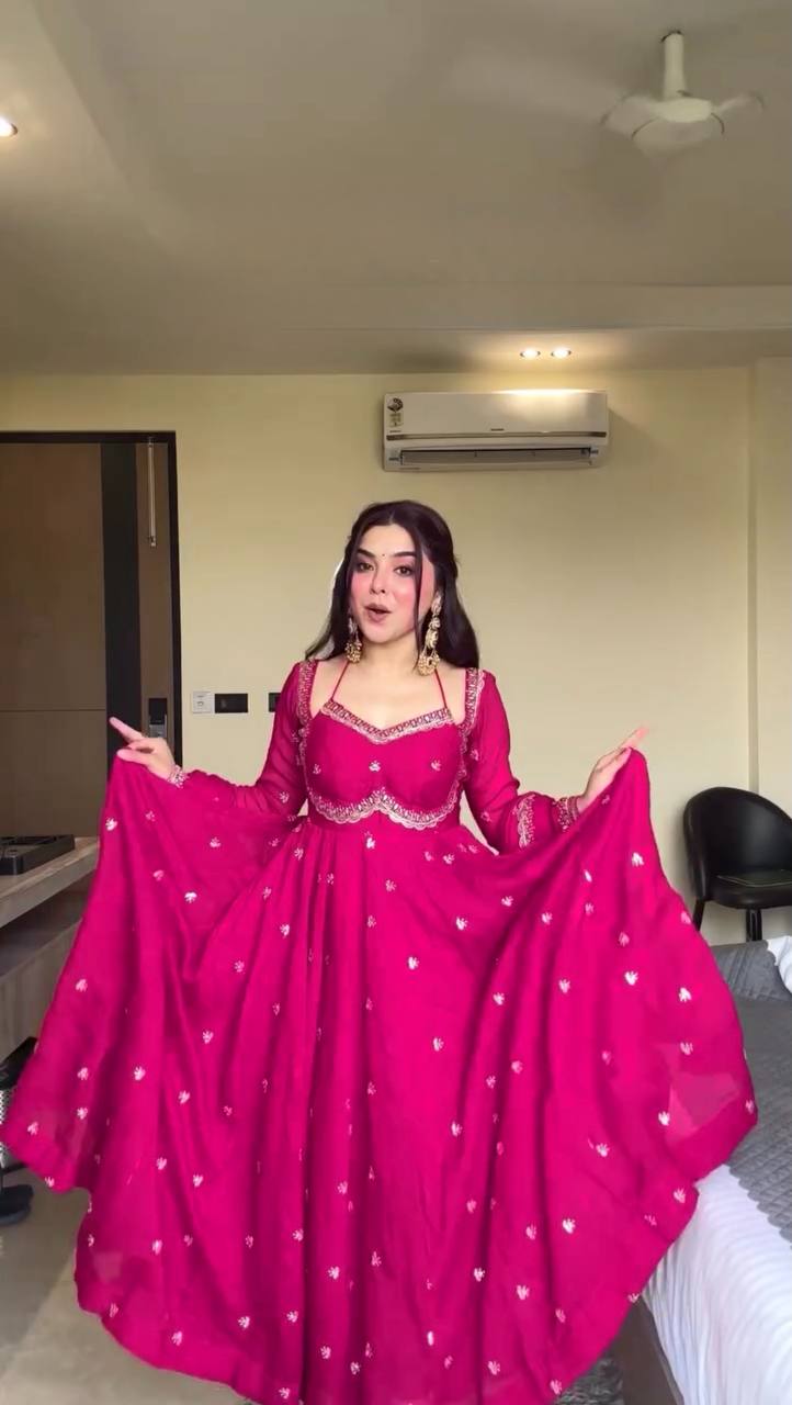 Neha's Pink Color Faux Georgette Anarkali Gown Set
