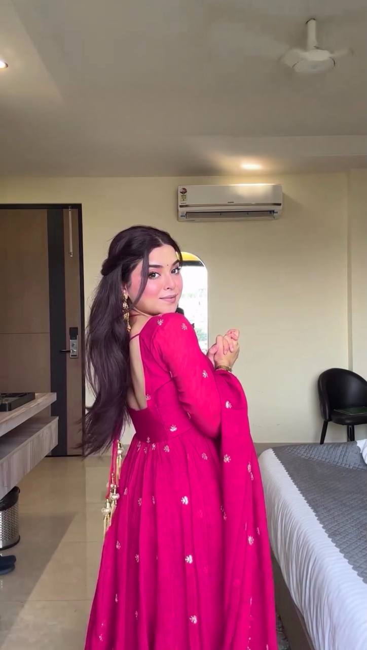 Neha's Pink Color Faux Georgette Anarkali Gown Set