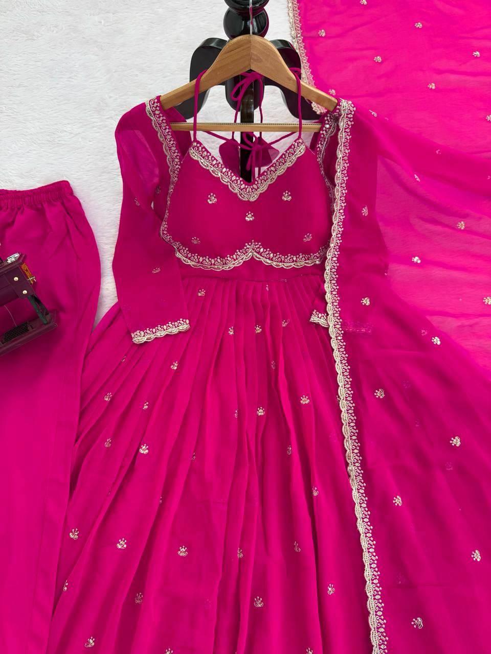 Neha's Pink Color Faux Georgette Anarkali Gown Set