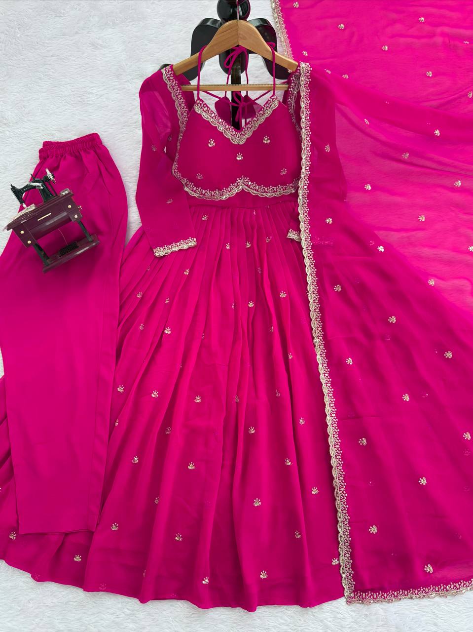 Neha's Pink Color Faux Georgette Anarkali Gown Set