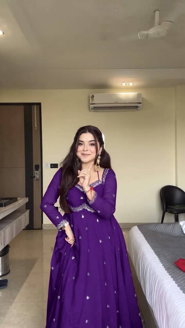 Neha's Purple Color Faux Georgette Anarkali Gown Set