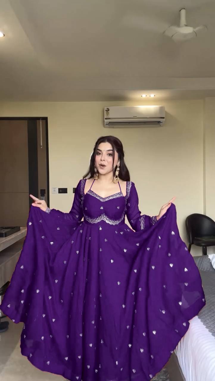 Neha's Purple Color Faux Georgette Anarkali Gown Set