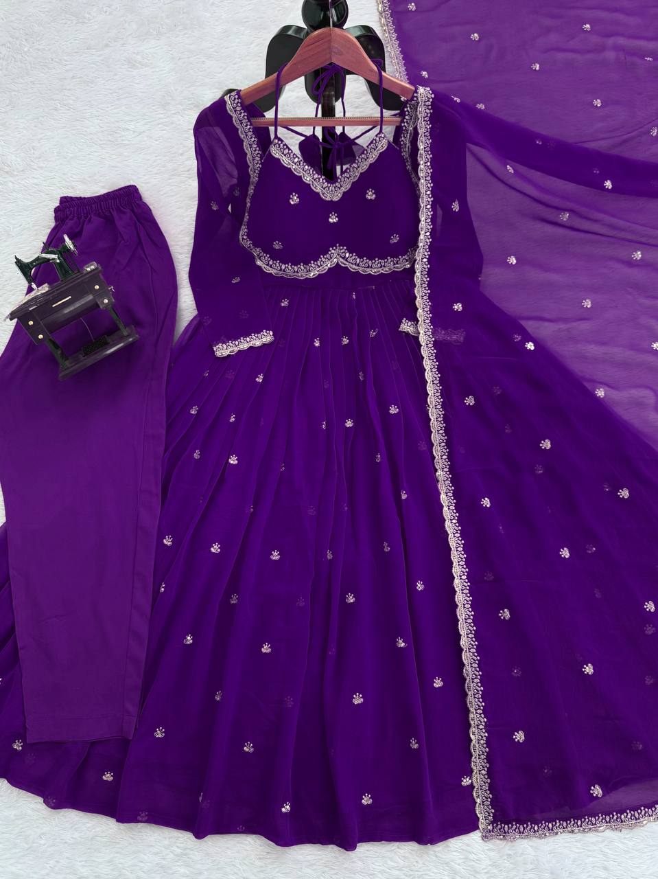 Neha's Purple Color Faux Georgette Anarkali Gown Set