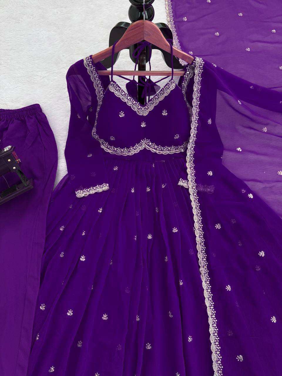 Neha's Purple Color Faux Georgette Anarkali Gown Set