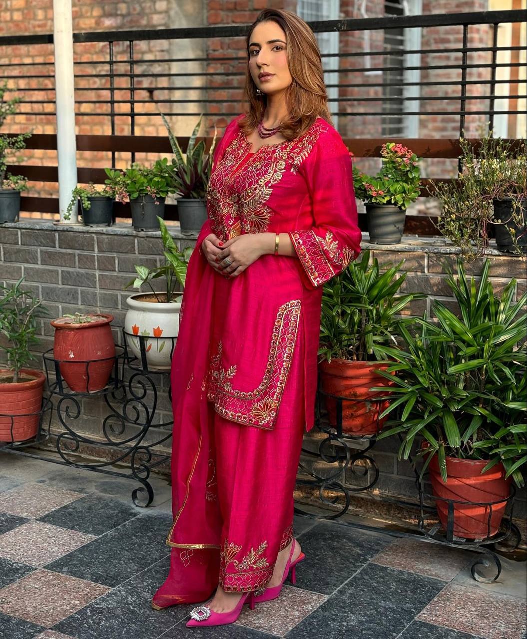 Casual Wear Pink Color Pure Heavy Chinnon Silk With Heavy Embroidery Sequence Work Kurta Set